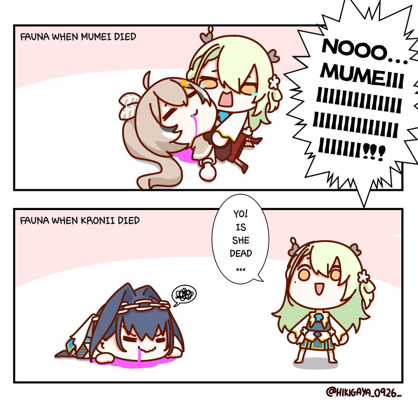 ouro kronii, nanashi mumei, and ceres fauna (hololive and 1 more) drawn by hikigaya_0926