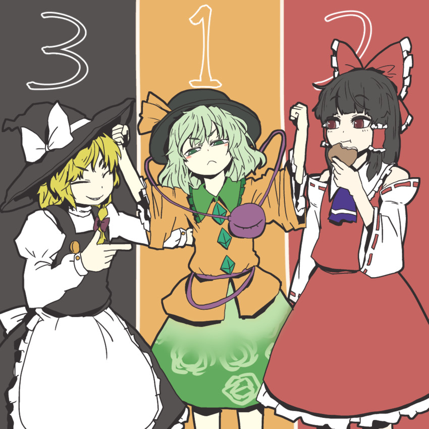 hakurei reimu, kirisame marisa, and komeiji koishi (touhou and 1 more) drawn by tategaki