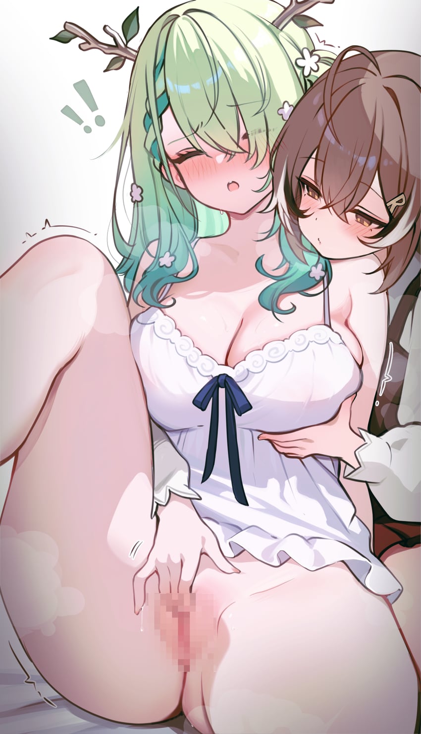 nanashi mumei and ceres fauna (hololive and 1 more) drawn by koahri