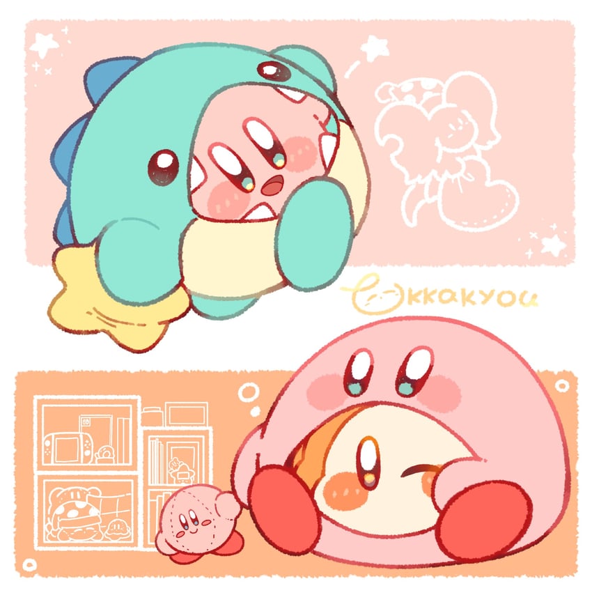 kirby, waddle dee, elfilin, sleep kirby, and ice dragon (kirby) drawn by tokkakyou