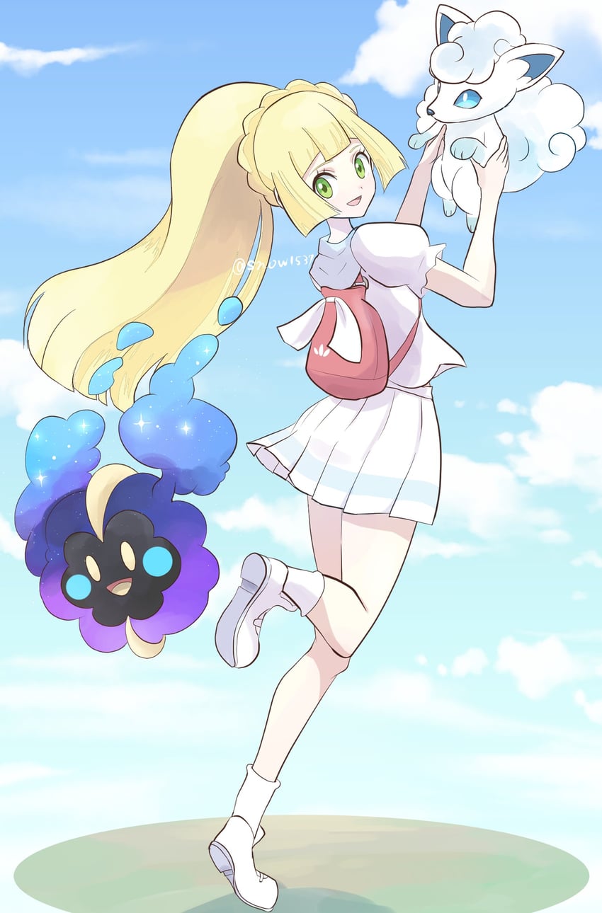 lillie and alolan vulpix (pokemon and 1 more) drawn by snow_(ffgf7255)