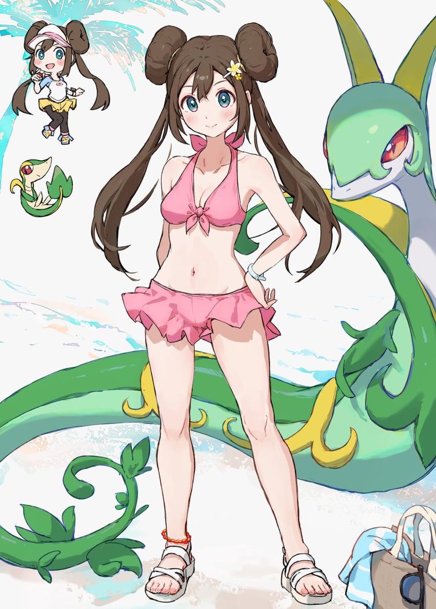 rosa, snivy, and serperior (pokemon and 1 more) drawn by yosame0a