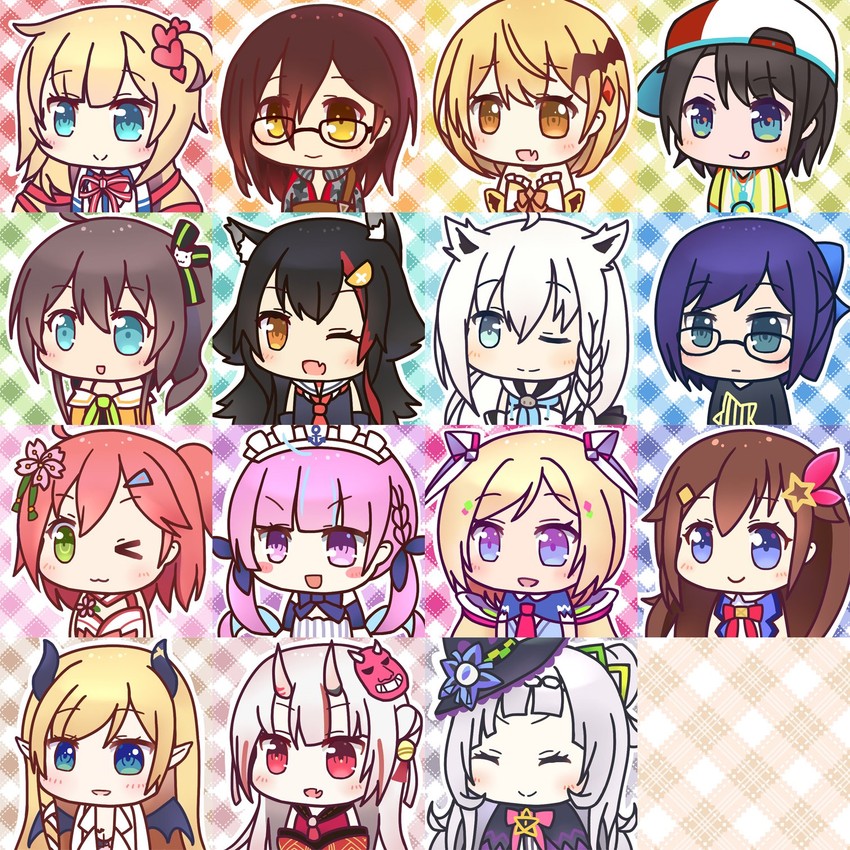 shirakami fubuki, minato aqua, sakura miko, ookami mio, oozora subaru, and 10 more (hololive) drawn by tsukimiya_yuuko