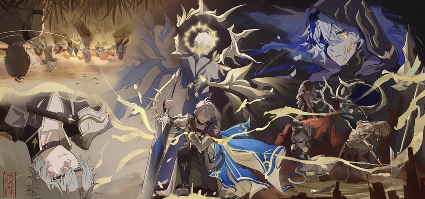 phainon, castorice, mydei, cipher, hyacine, and 1 more (honkai and 1 more) drawn by kkkkkk202357