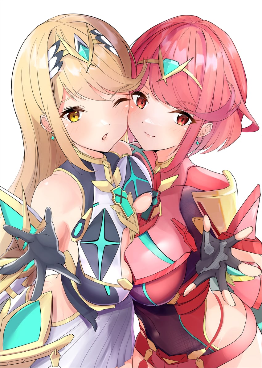 pyra and mythra (xenoblade chronicles and 1 more) drawn by karuushi