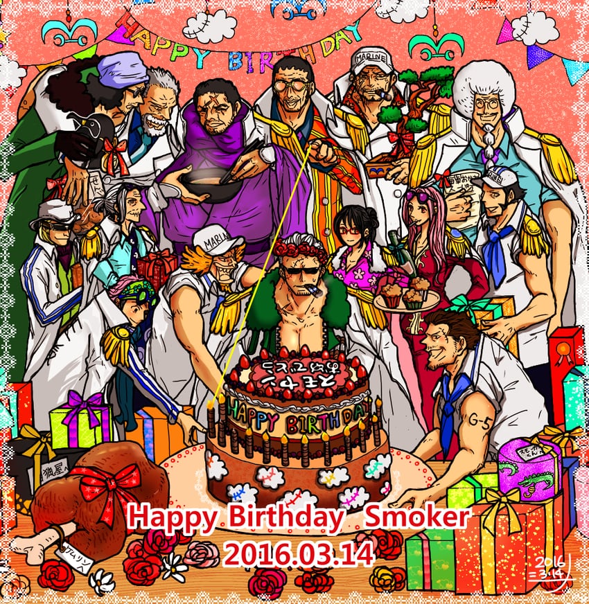 smoker, kizaru, koby, aokiji, monkey d. garp, and 8 more (one piece) drawn by shina_(ooo417ooo)