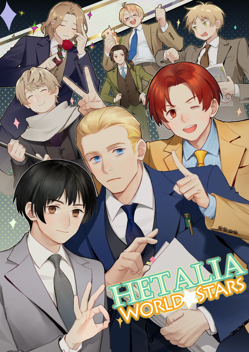 america, united kingdom, japan, russia, china, and 3 more (axis powers hetalia) drawn by huacai