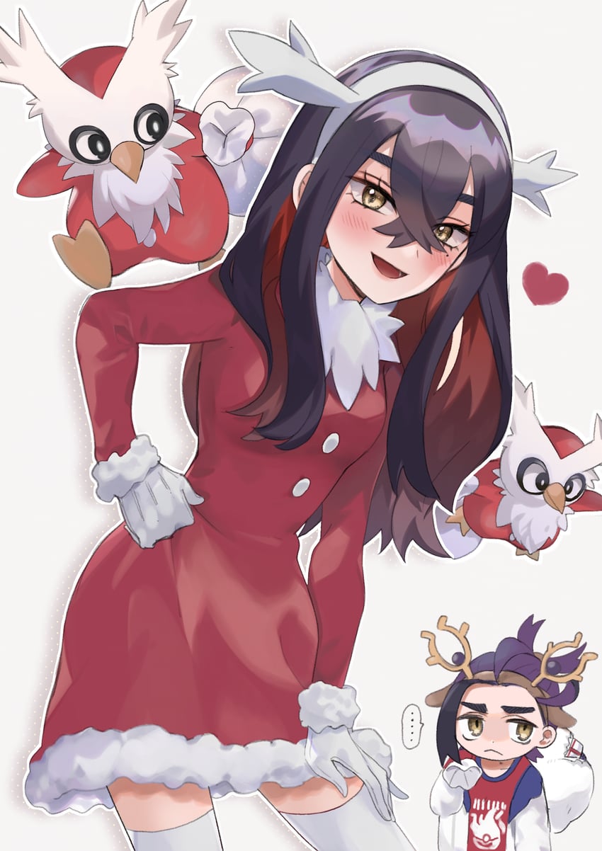 kieran, carmine, and delibird (pokemon and 1 more) drawn by abe_(kumayu)