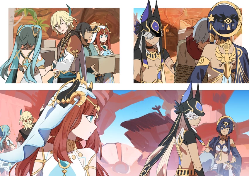 nilou, kaveh, cyno, faruzan, and candace (genshin impact) drawn by kk_(kkgame7733)