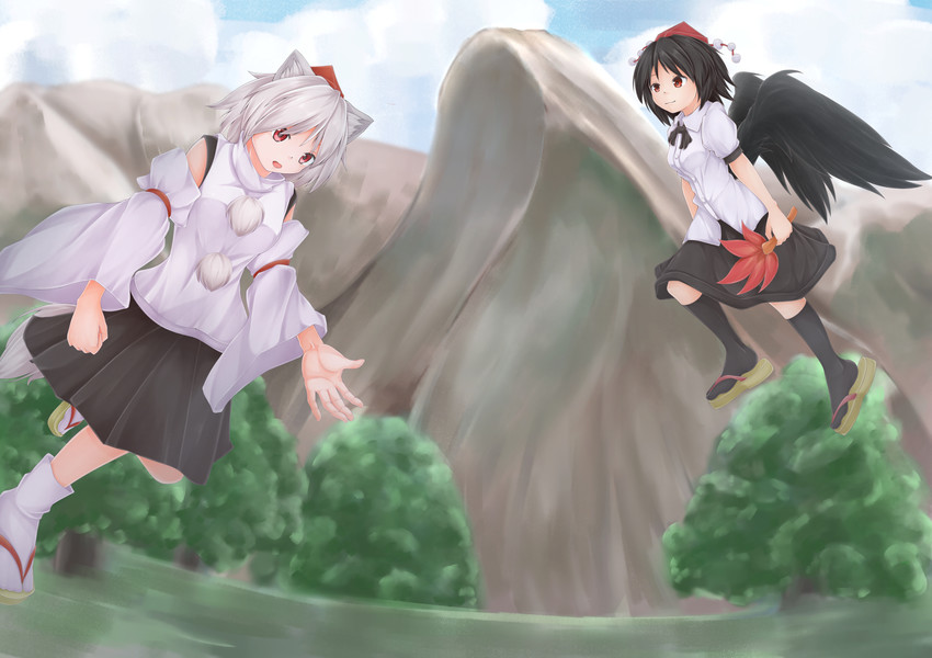shameimaru aya and inubashiri momiji (touhou) drawn by shou_(ahiru_shinobu)