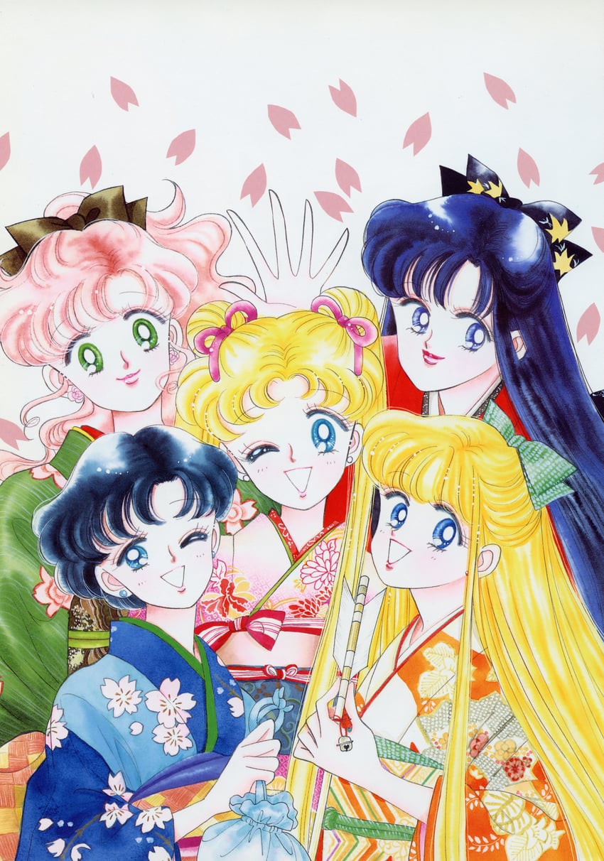 tsukino usagi, mizuno ami, aino minako, hino rei, and kino makoto (bishoujo senshi sailor moon) drawn by takeuchi_naoko