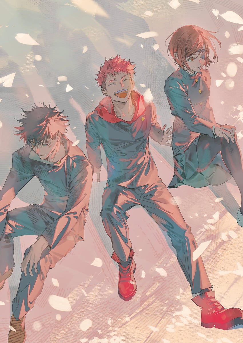 itadori yuuji, fushiguro megumi, and kugisaki nobara (jujutsu kaisen) drawn by bikkusama