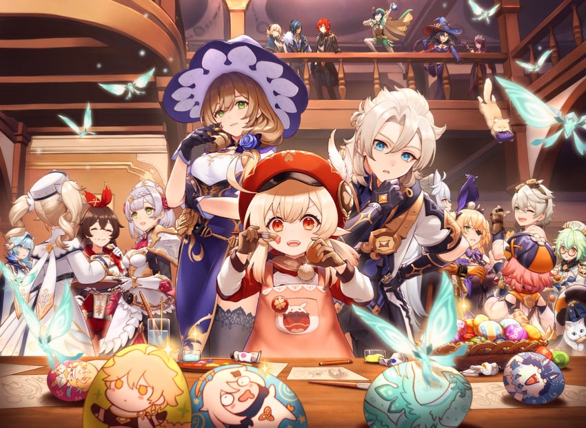 lumine, aether, mona, venti, paimon, and 19 more (genshin impact) drawn by siya_ho
