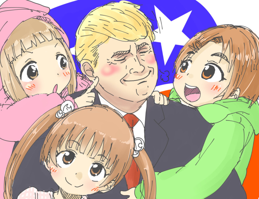 ichihara nina, ryuzaki kaoru, yokoyama chika, and donald trump (idolmaster and 2 more) drawn by kazuya_lolicon