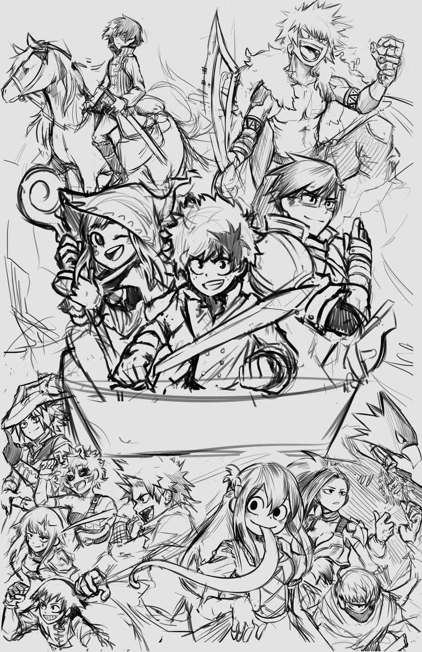 midoriya izuku, uraraka ochaco, bakugou katsuki, todoroki shoto, asui tsuyu, and 9 more (boku no hero academia) drawn by pokurimio