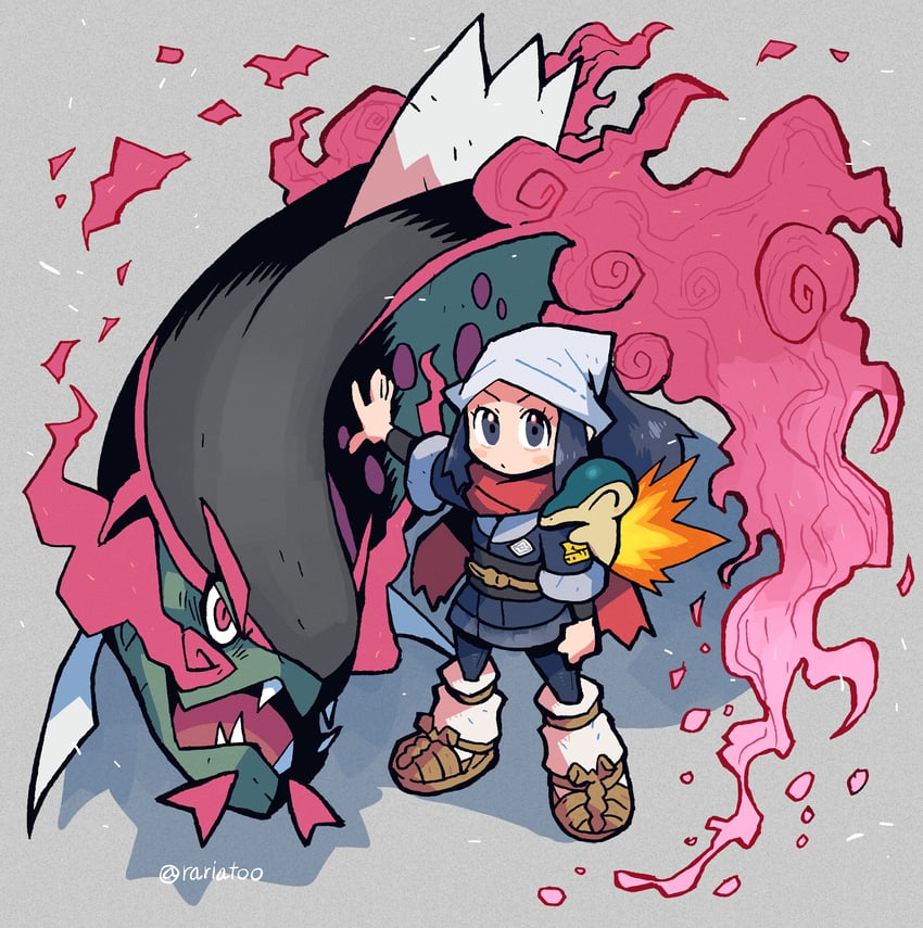 akari, cyndaquil, and basculegion (pokemon and 1 more) drawn by rariatto_(ganguri)