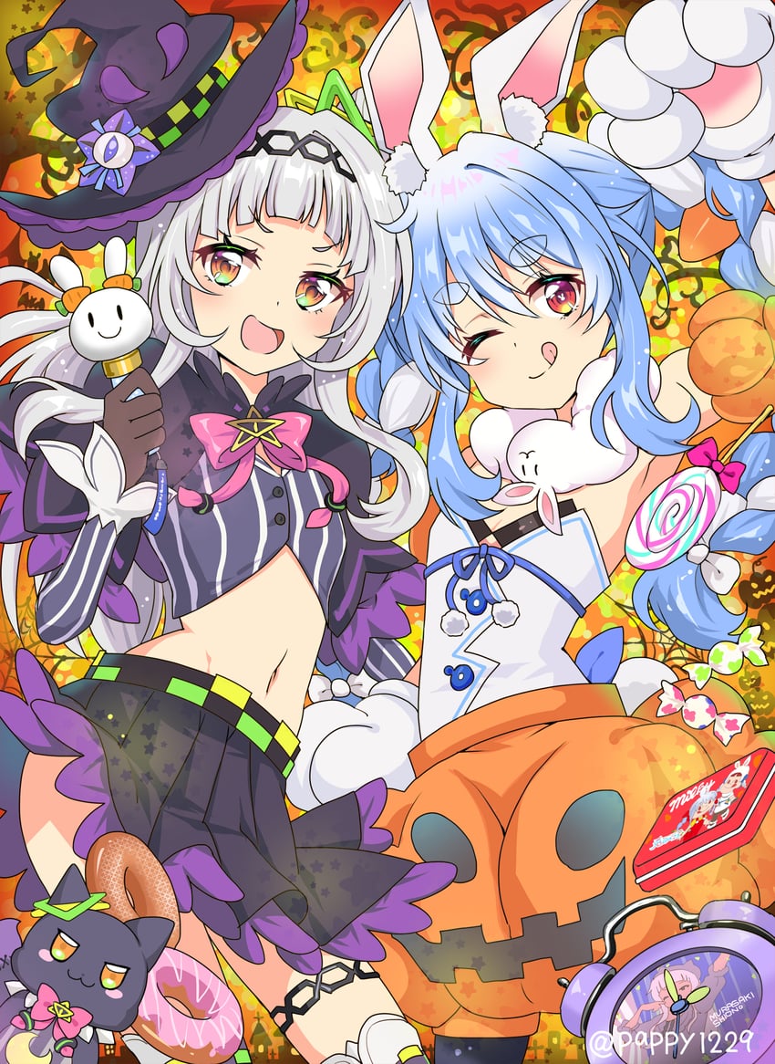 usada pekora, murasaki shion, don-chan, and shiokko (hololive) drawn by masako_(sabotage-mode)