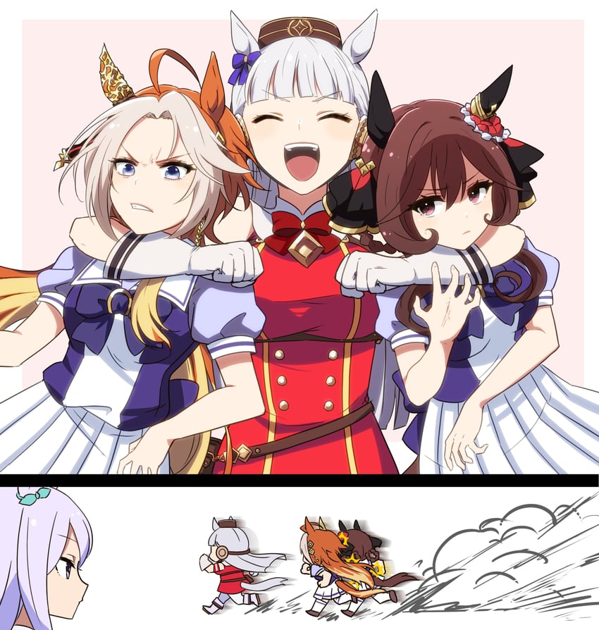 gold ship, mejiro mcqueen, gentildonna, and orfevre (umamusume) drawn by kidachi