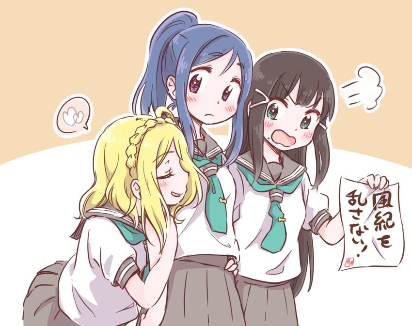 matsuura kanan, kurosawa dia, and ohara mari (love live! and 1 more) drawn by sotamena_(km_stmn)