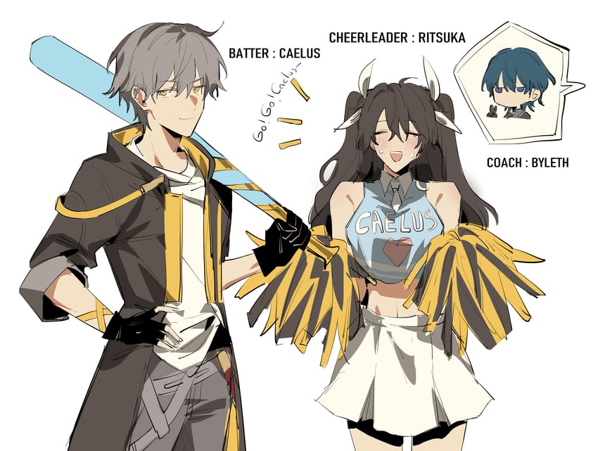 fujimaru ritsuka, trailblazer, caelus, and male byleth (fate and 5 more) drawn by totetote_x