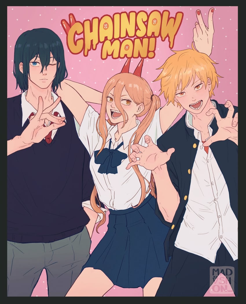 power, denji, and hayakawa aki (chainsaw man) drawn by madishon