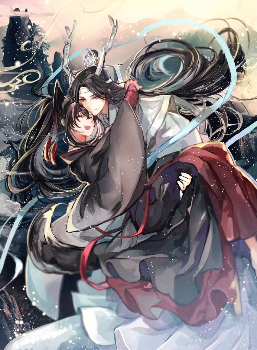 wei wuxian and lan wangji (modao zushi) drawn by rakkyhappy