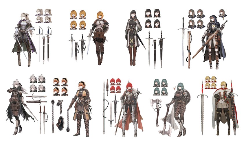 auyn awinaz, shortsword, zweihander, axe, rapier, and 4 more (original) drawn by jun_(navigavi)