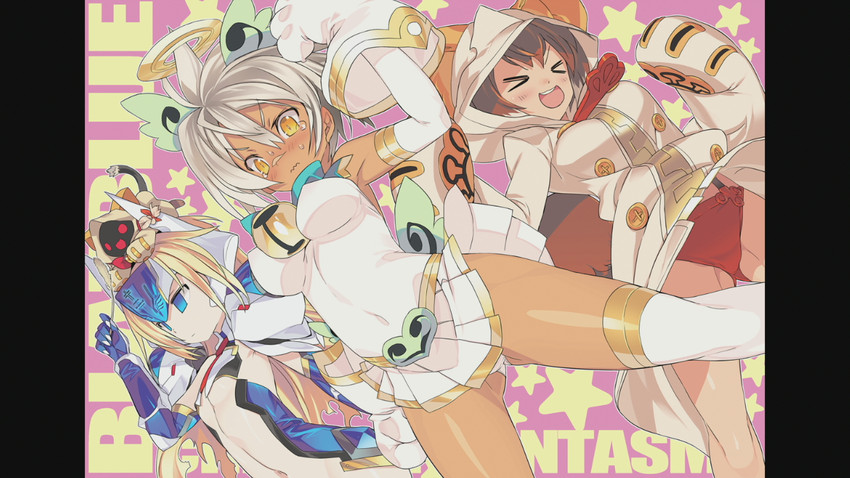 makoto nanaya, taokaka, platinum the trinity, mu-12, bullet, and 1 more (blazblue and 1 more) drawn by blade_(galaxist)