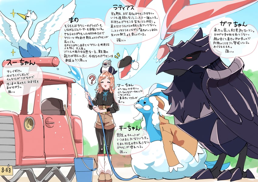 sakuragi mano, latias, altaria, corviknight, swanna, and 1 more (pokemon and 2 more) drawn by tsukuda_hayato
