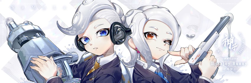 octoling player character, octoling girl, and octoling boy (splatoon) drawn by jinkoika