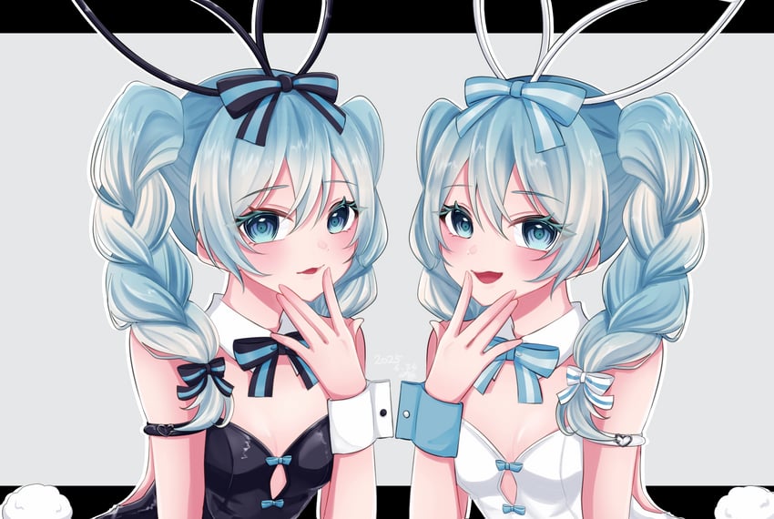 hatsune miku and bicute bunnies miku (vocaloid) drawn by 77086