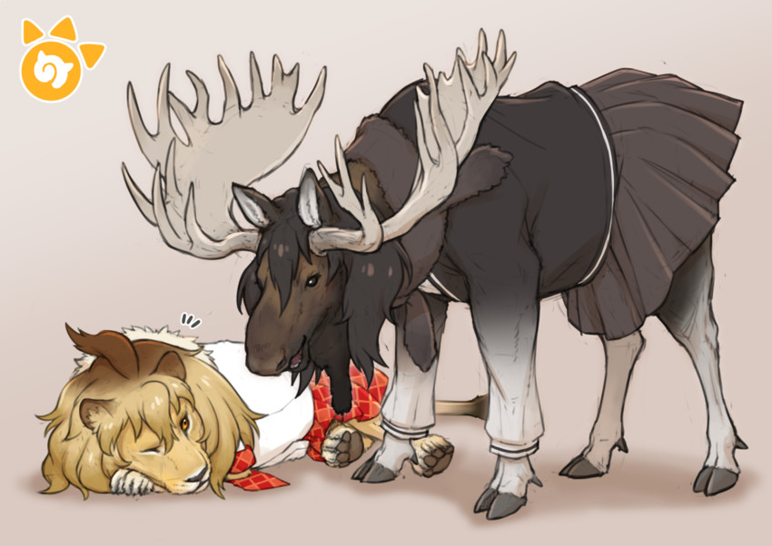 lion and moose (kemono friends) drawn by kemonomichi_(blue_black)