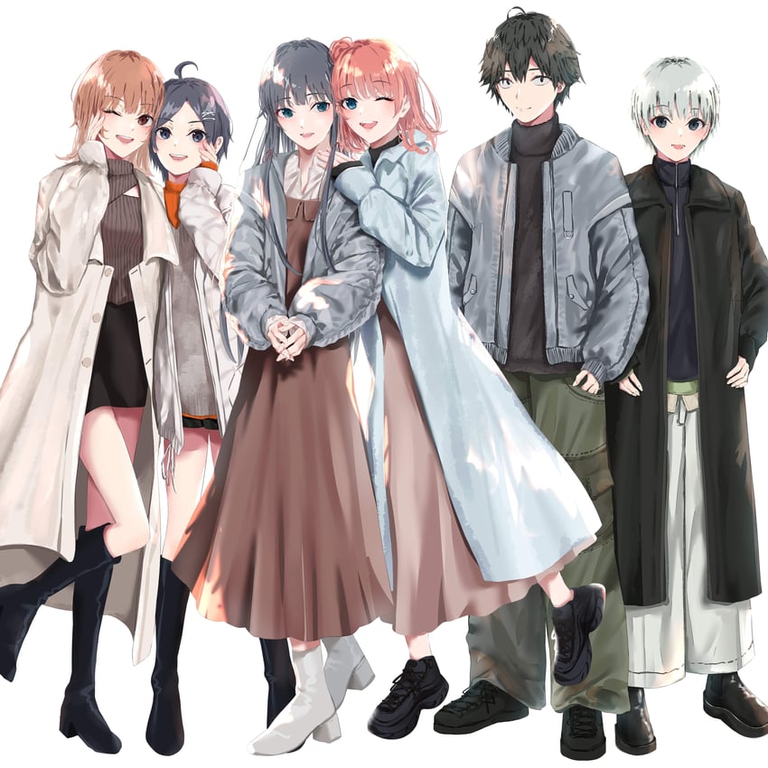 yukinoshita yukino, yuigahama yui, isshiki iroha, hikigaya hachiman, hikigaya komachi, and 1 more (yahari ore no seishun lovecome wa machigatteiru.) drawn by hayase_illusut