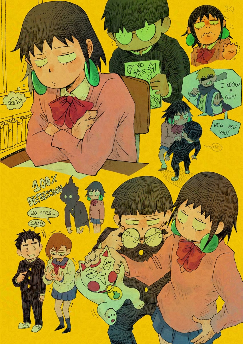 ayase momo, takakura ken, saitama, kageyama shigeo, reigen arataka, and 4 more (one-punch man and 2 more) drawn by cutystuffy