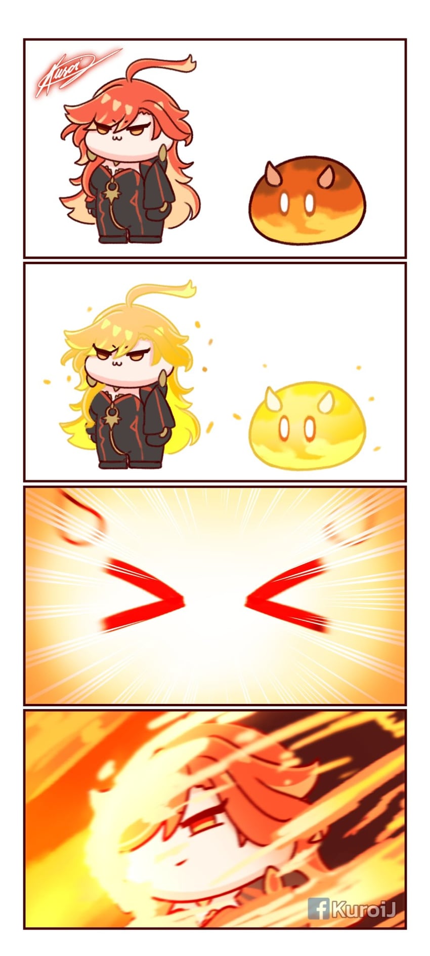 slime, mavuika, and pyro slime (genshin impact and 3 more) drawn by kuroij