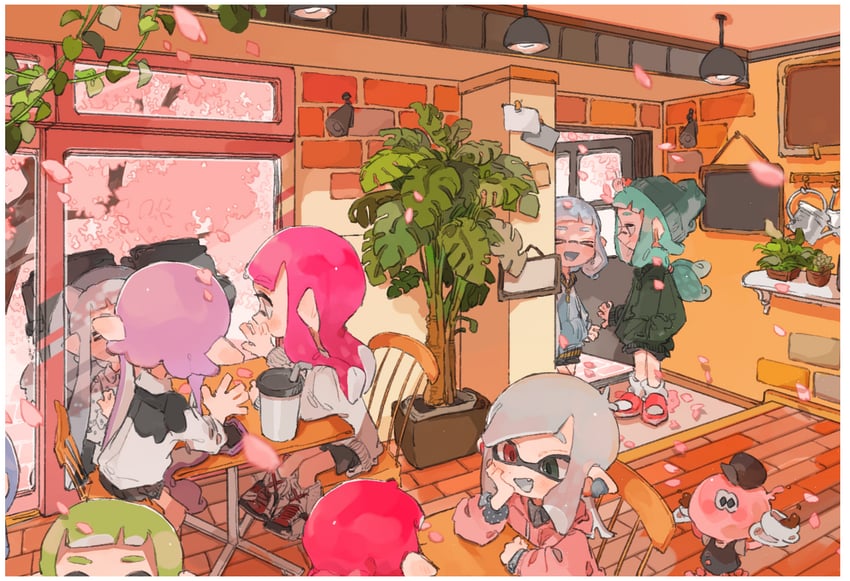 inkling player character, inkling girl, and jellyfish (splatoon) drawn by 0_05kmgrn