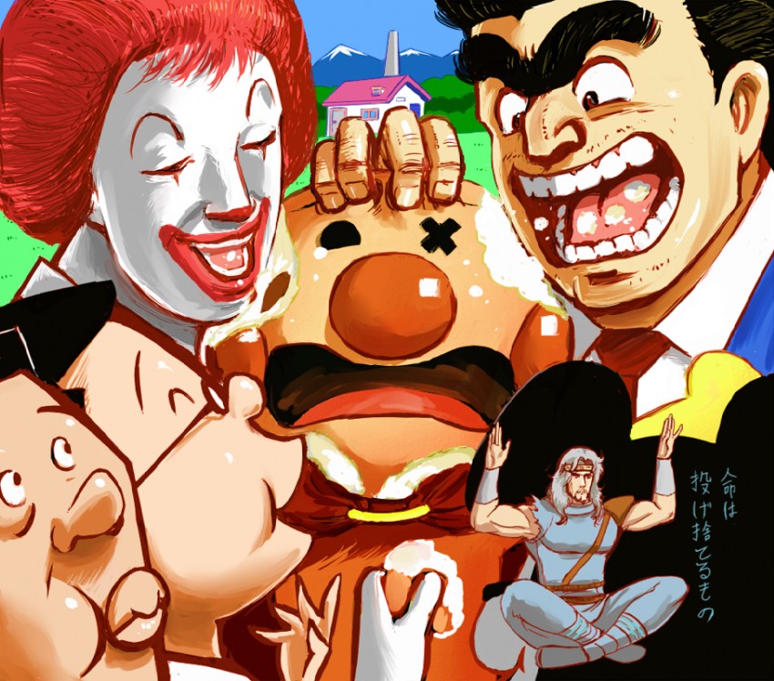 mickey mouse, ronald mcdonald, anpanman, toki, ryoutsu kankichi, and 2 more (mcdonald's and 5 more) drawn by moljib
