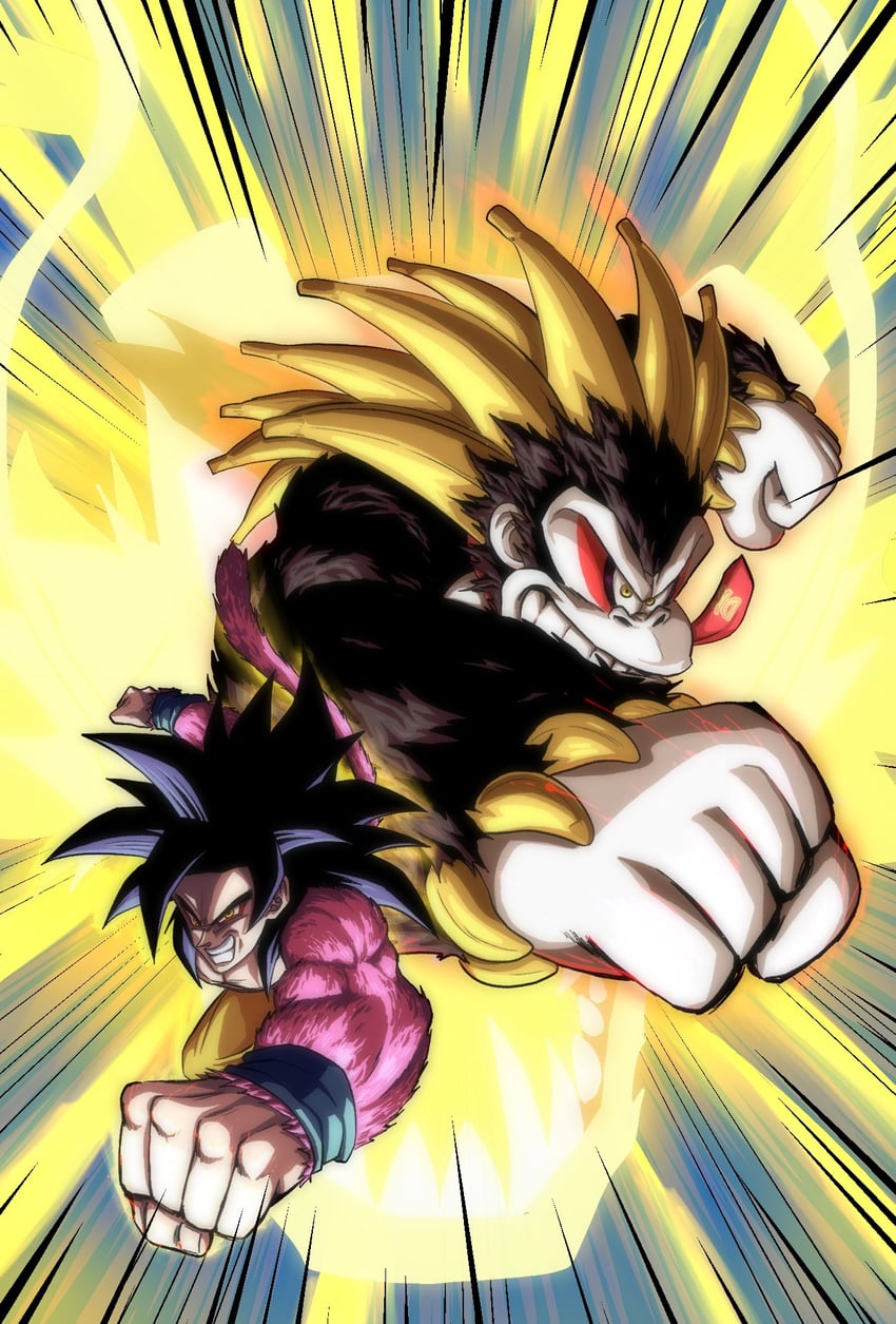 son goku, donkey kong, and kong bananza (dragon ball and 3 more) drawn by kartunicban