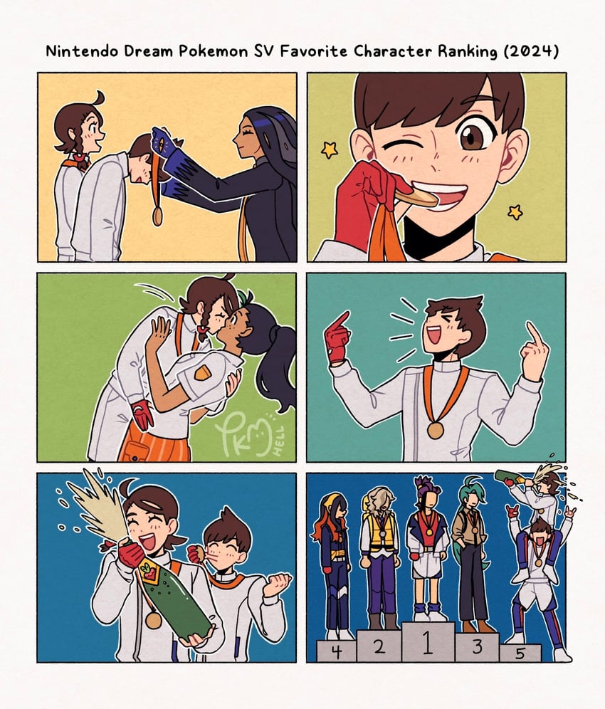 kieran, juliana, rika, carmine, florian, and 3 more (pokemon and 1 more) drawn by submashell