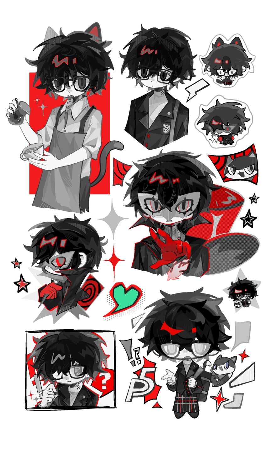 amamiya ren, morgana, and joker (persona and 1 more) drawn by matoka7