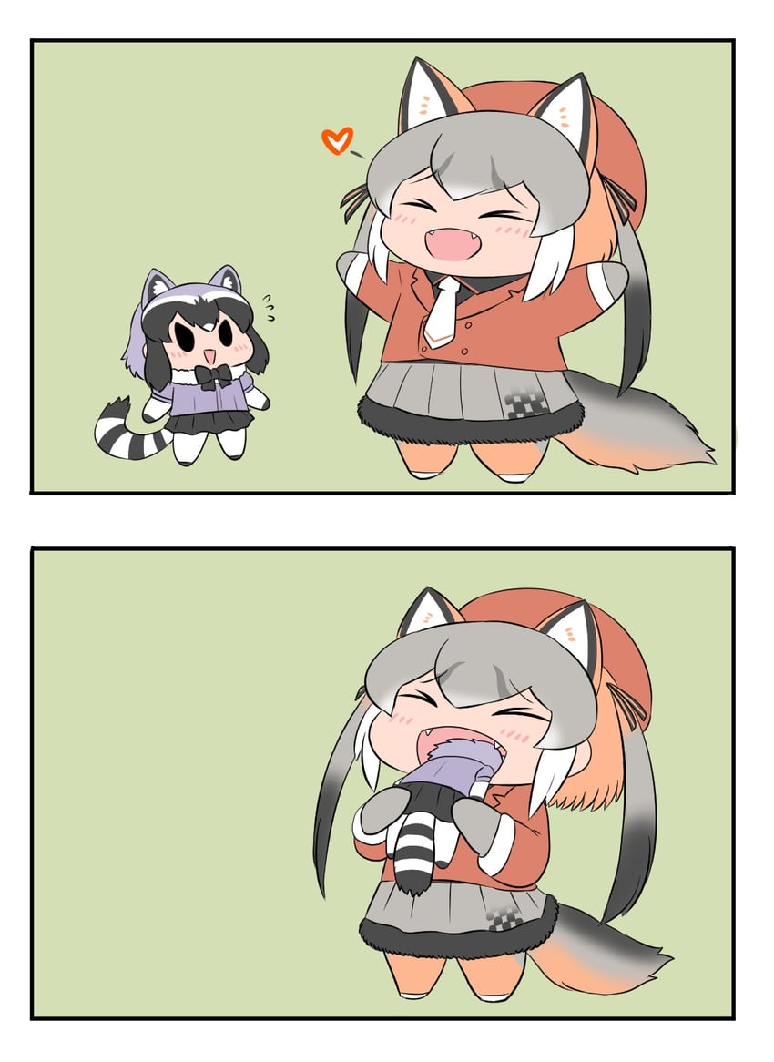 common raccoon and island fox (kemono friends and 1 more) drawn by bokoboko_(pandagapanda1)