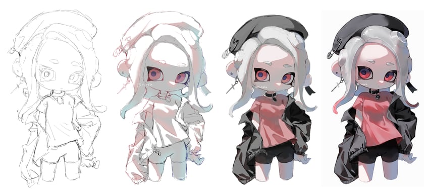 octoling player character and octoling girl (splatoon) drawn by myon_rio