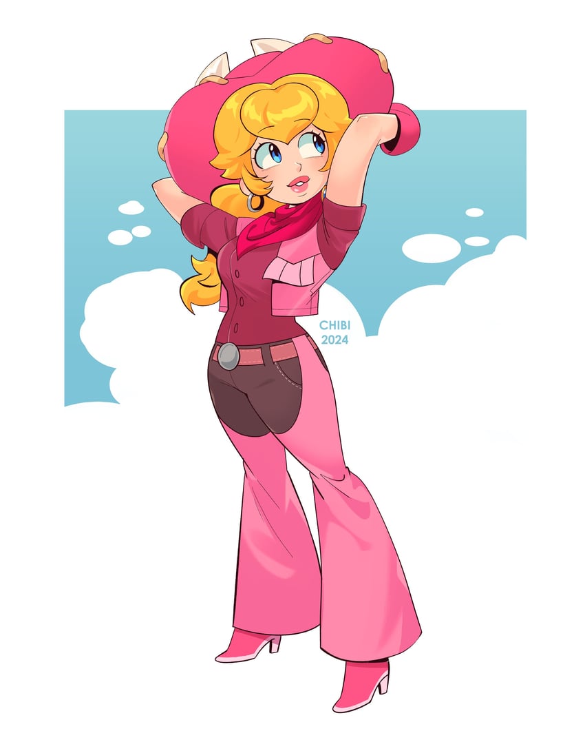 princess peach and cowgirl peach (mario and 1 more) drawn by chibicmps
