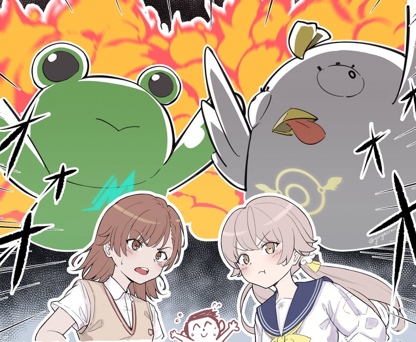 sensei, doodle sensei, misaka mikoto, hifumi, peroro, and 1 more (blue archive and 2 more) drawn by yirga