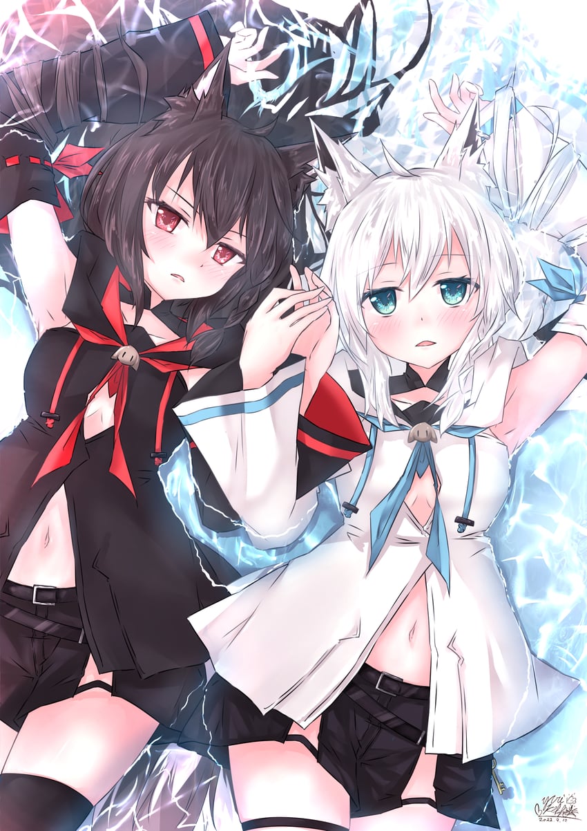shirakami fubuki and kurokami fubuki (hololive) drawn by yuri_pekko