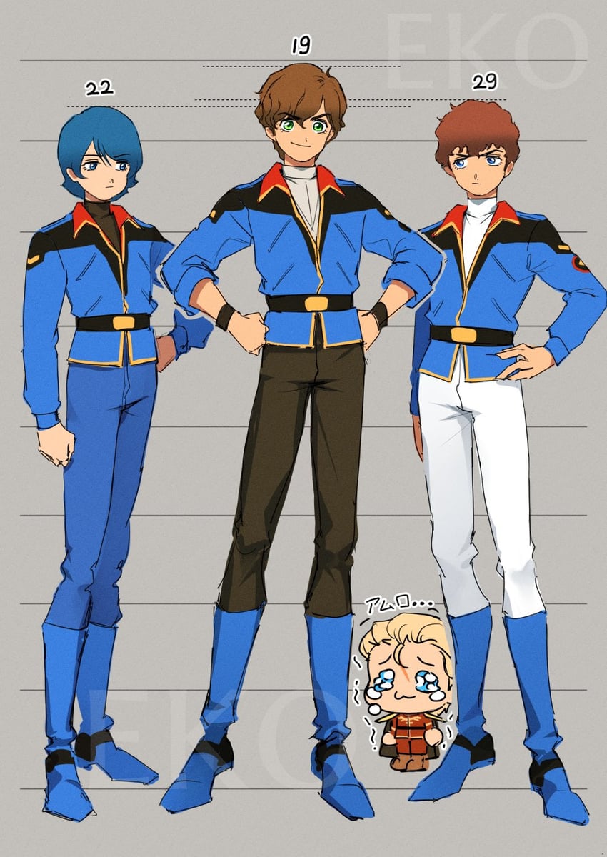 char aznable, amuro ray, kamille bidan, and judau ashta (gundam and 3 more) drawn by ekomozzarella