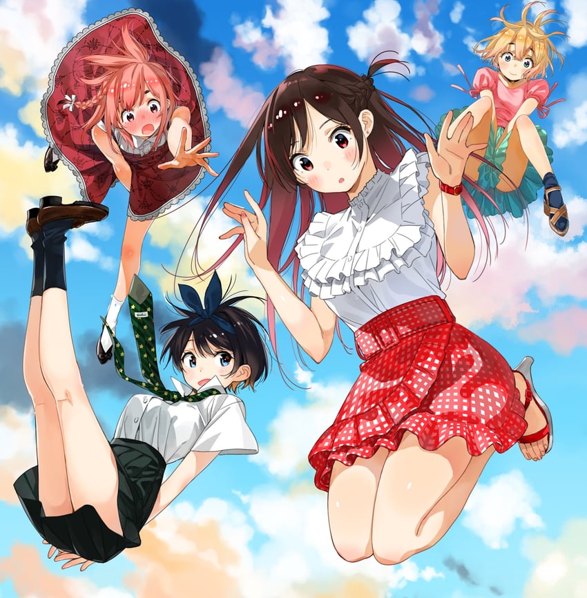 mizuhara chizuru, sarashina ruka, nanami mami, and sakurasawa sumi (kanojo okarishimasu) drawn by miyajima_reiji