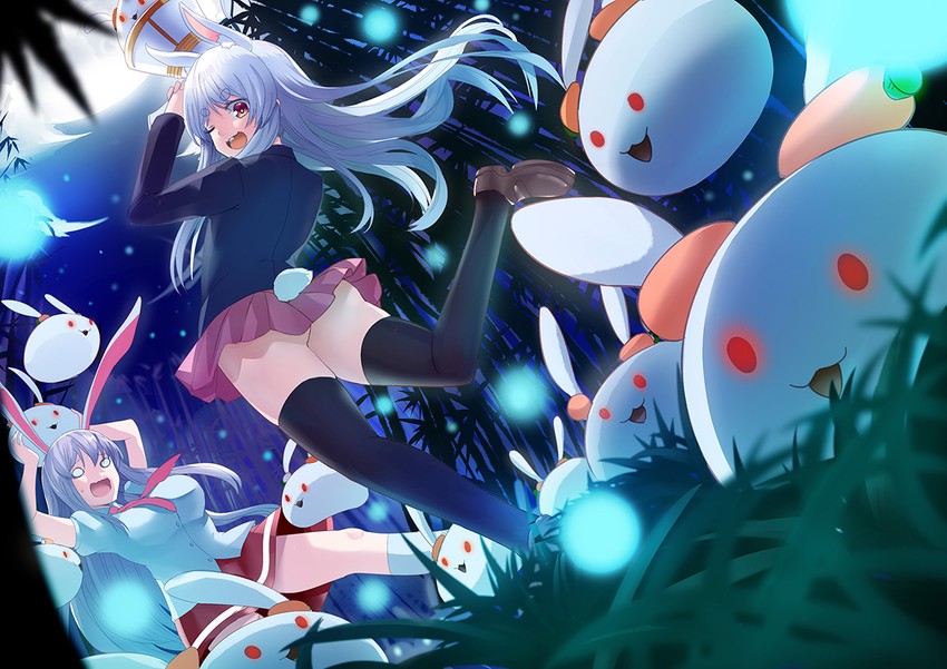 reisen udongein inaba, usada pekora, pekomon, and inaba mob (touhou and 1 more) drawn by senbon_tsuki