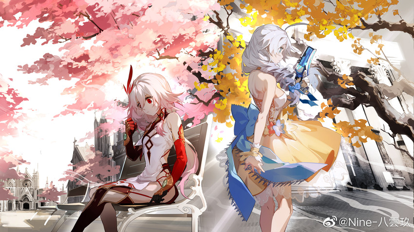 kiana kaslana and fu hua (honkai and 1 more) drawn by nine_(liuyuhao1992)
