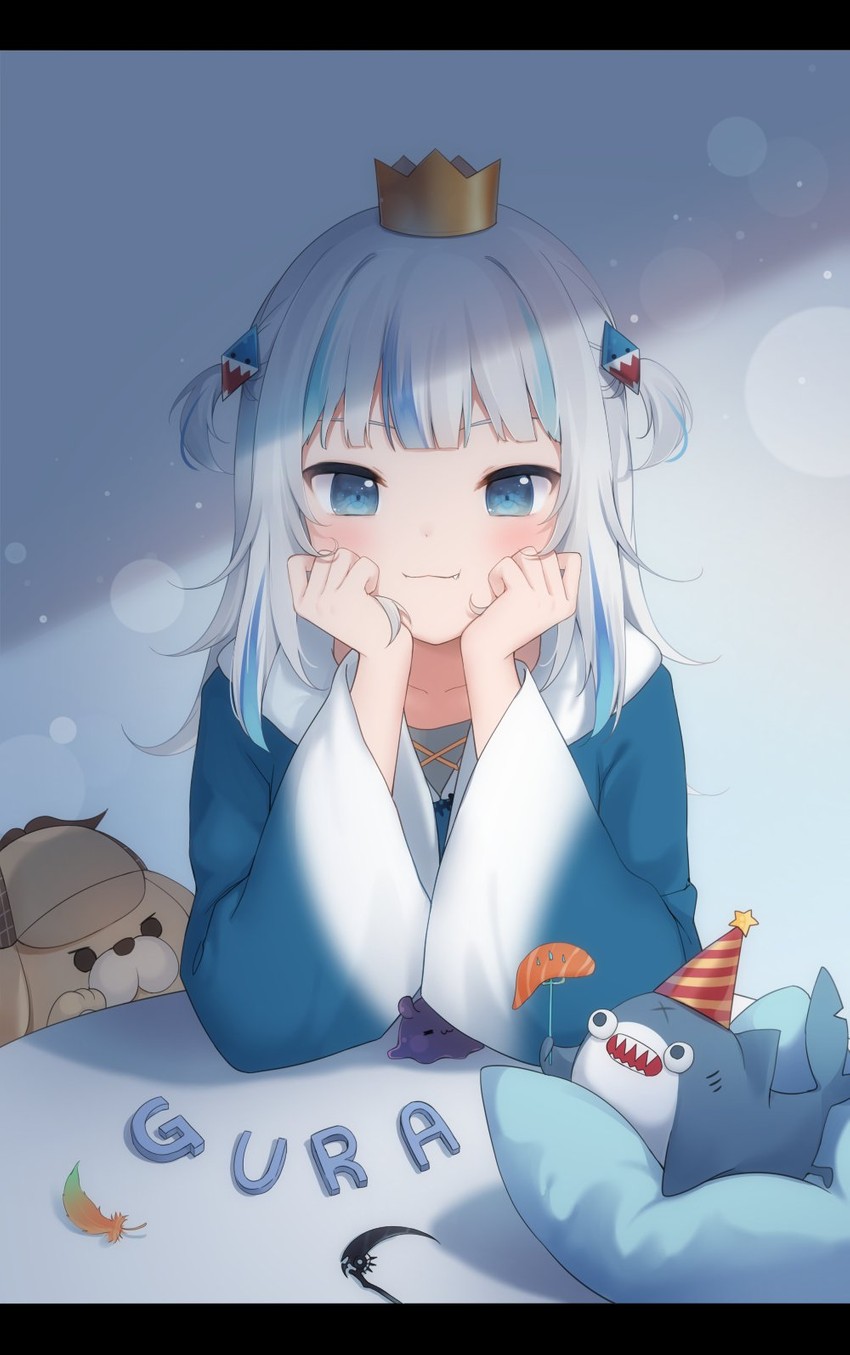 gawr gura, takodachi, bloop, and bubba (hololive and 1 more) drawn by amashiro_natsuki
